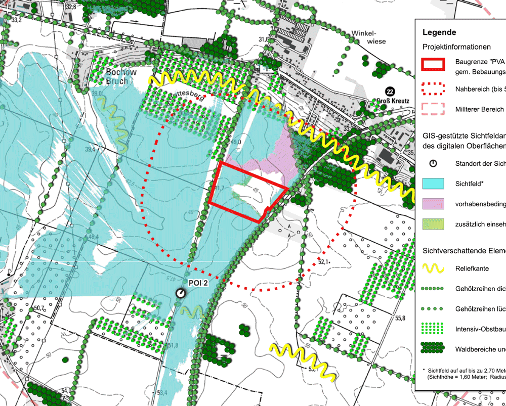 Sichtbarkeitsanalyse vom Lageplan über das Luftbild bis zum 3D-Landschaftsmodell